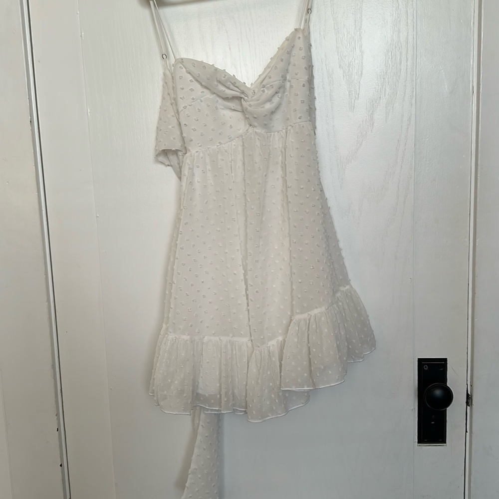 White mini polka dot spaghetti strap dress